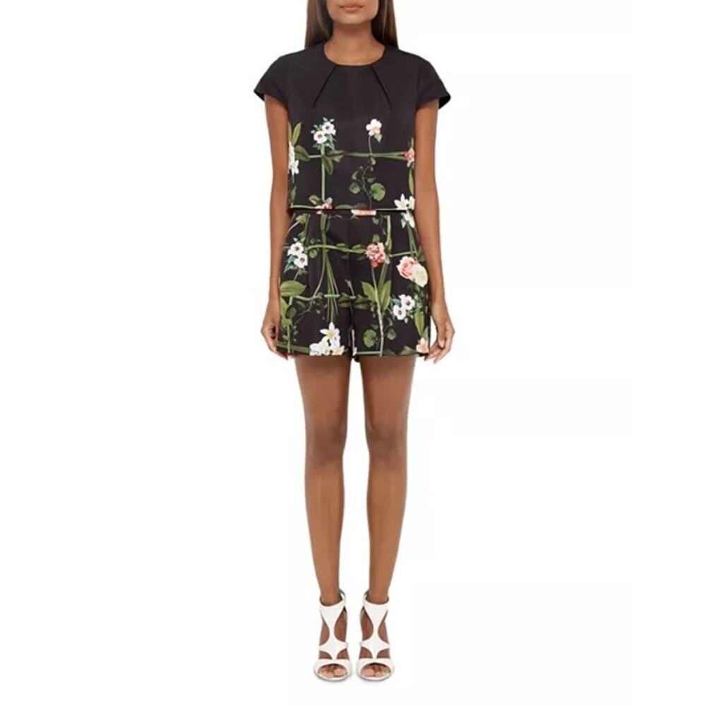 Floral Print Black Short Jumpsuit